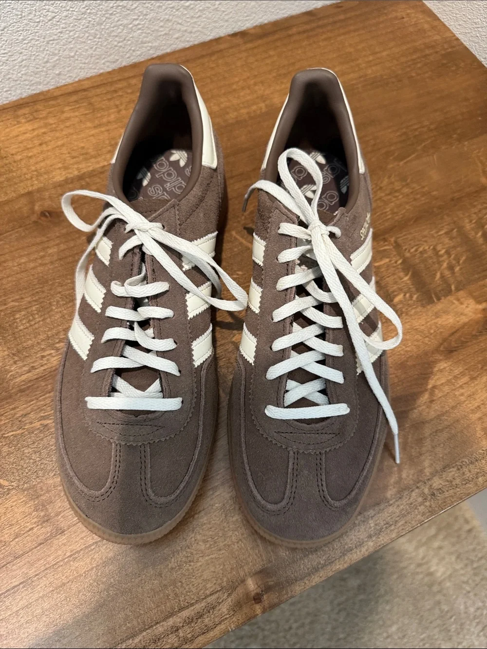 adidas Women's Brown Suede Sneakers with White Stripes - Picture 1 of 5